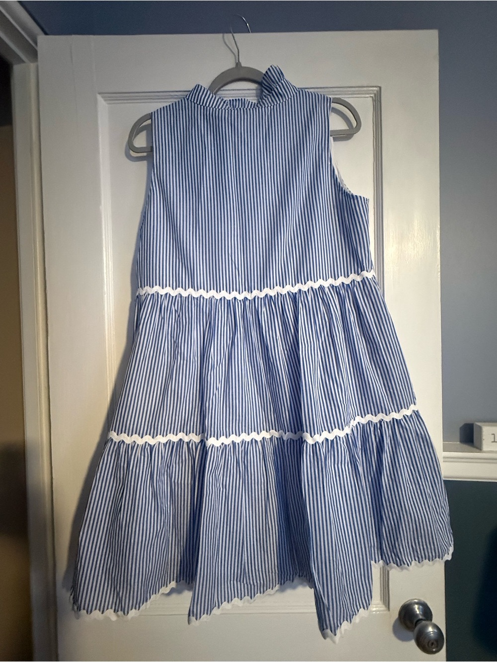 Women’s  Blue & White Stripe Tiered Dress with Ruffle Trim - Picture 3 of 3